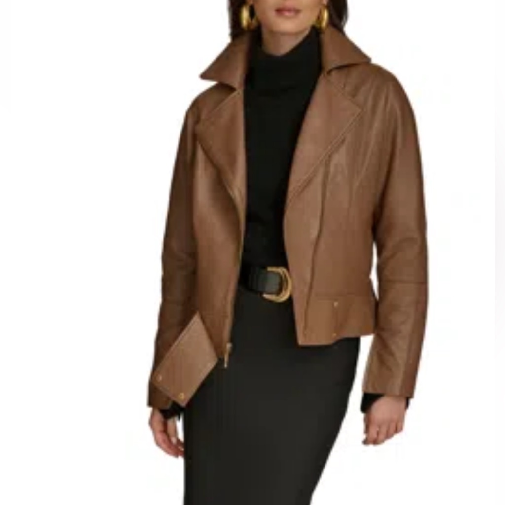 Donna Karan New York Women's Asymmetric Leather Moto Jacket Nwt Size Xxs